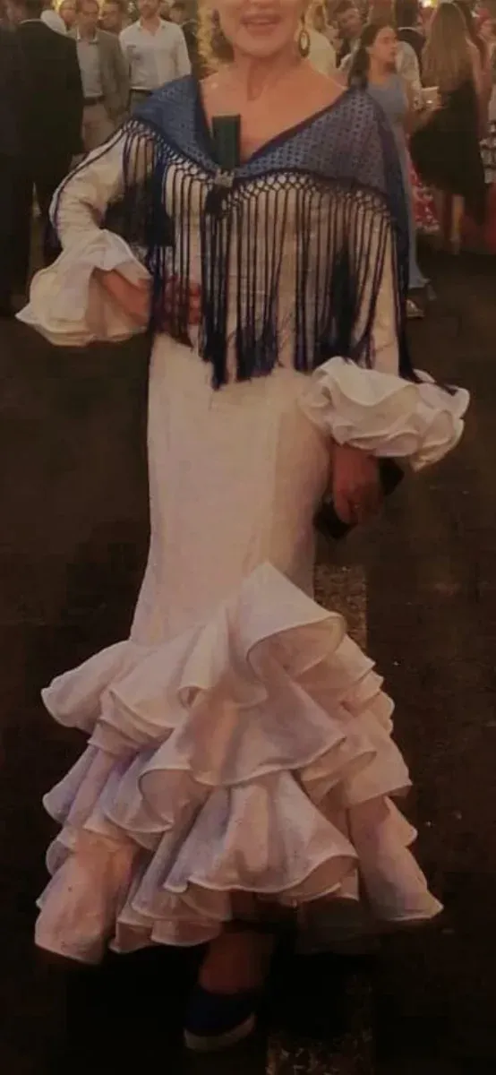 Traje Flamenca blanco en Batista perforada, t 38