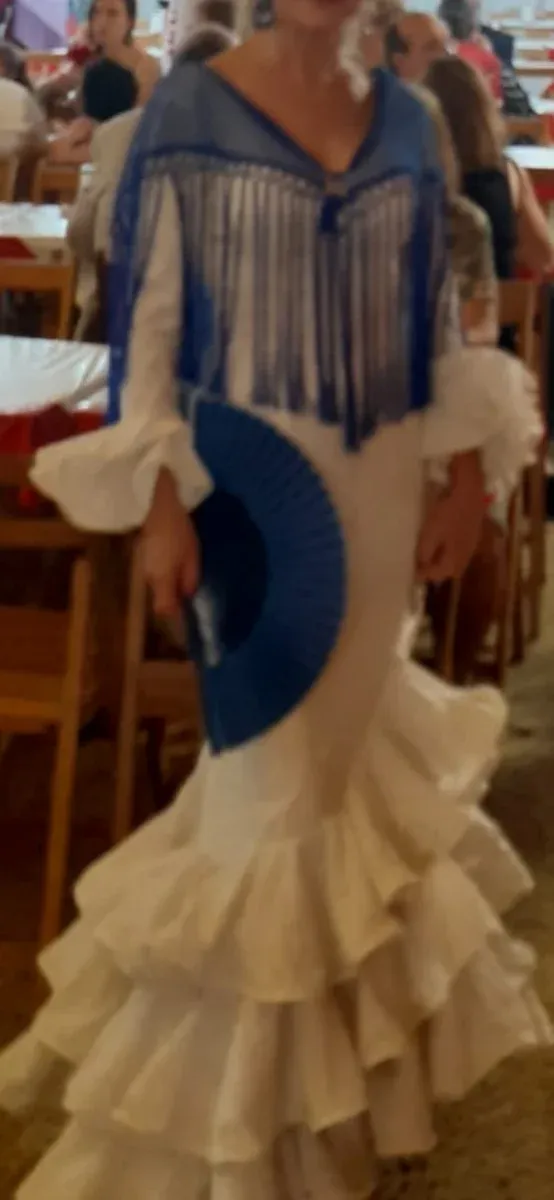 Traje Flamenca blanco en Batista perforada, t 38