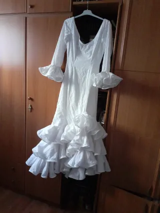 Traje Flamenca blanco en Batista perforada, t 38