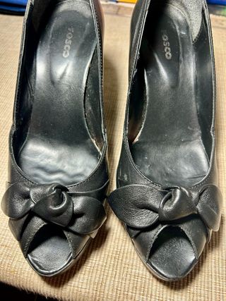 Zapatos Fosco Tacón Piel Negro Lazo Talla 37
