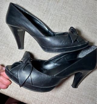 Zapatos Fosco Tacón Piel Negro Lazo Talla 37