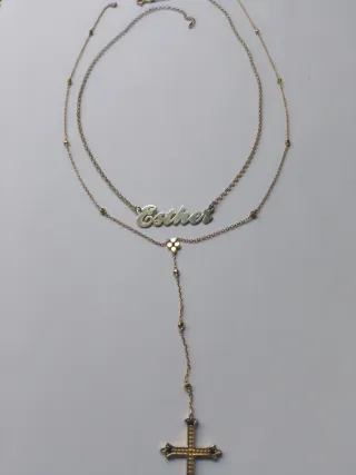 Collar Esther con Cruz y Perlas Doradas