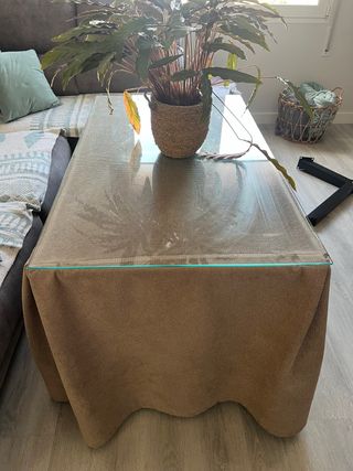 Mesa camilla rectangular cristal y tela