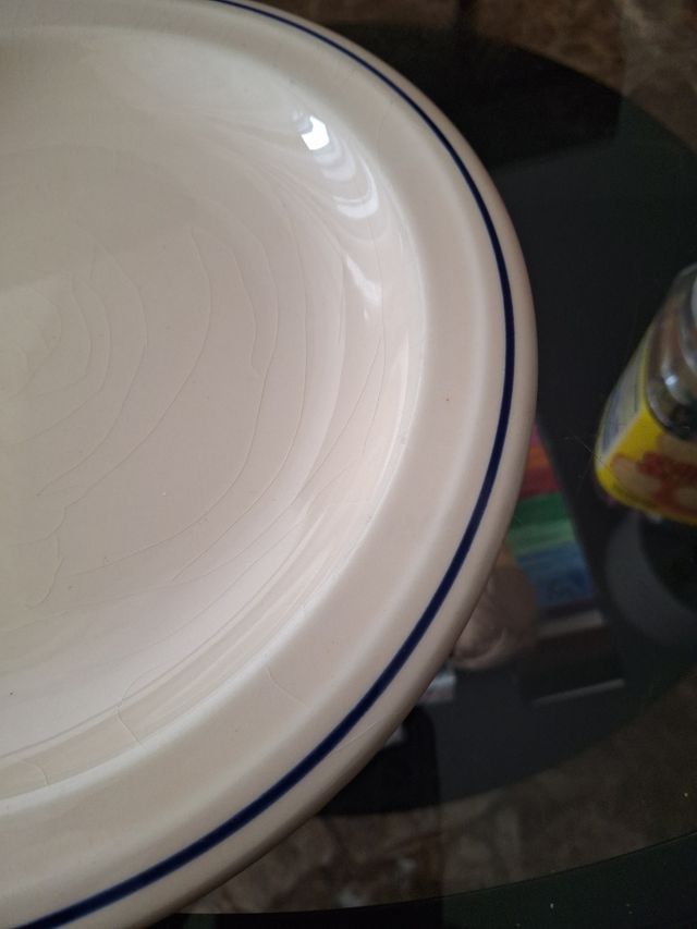 Platos de porcelana con borde azul