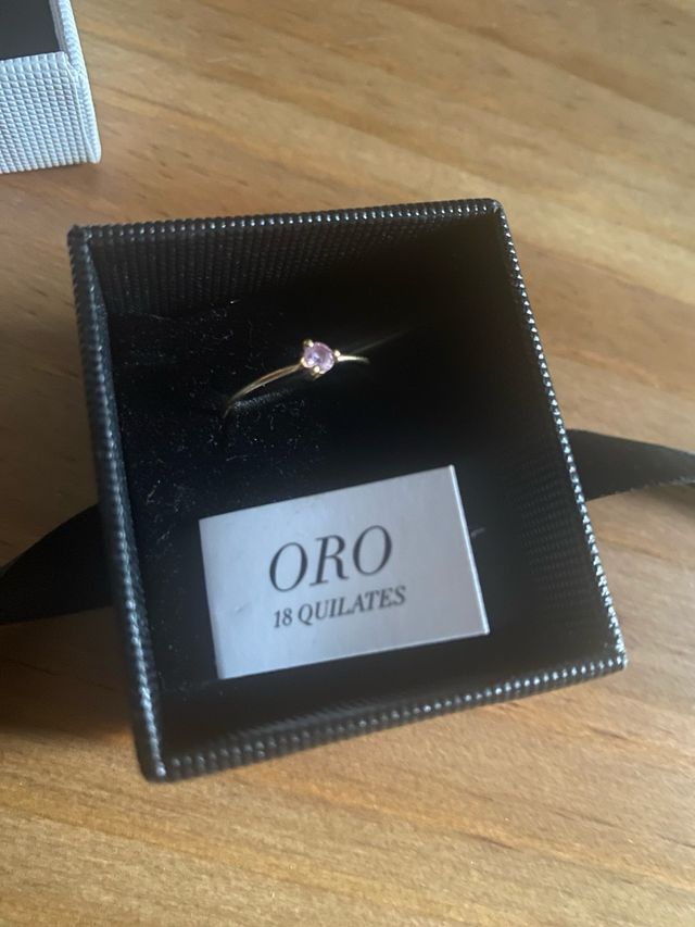 Anillo Oro 18 Quilates Corazón Rosa
