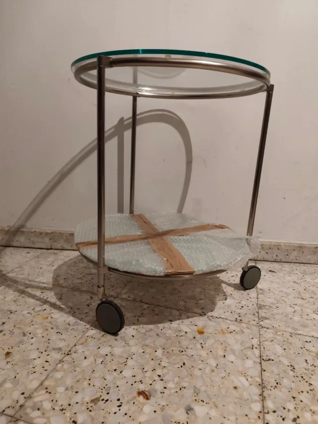 Carro de servicio mesita auxiliar cristal redonda