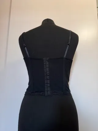 Top Lormar vintage Y2K nero pizzo paillettes