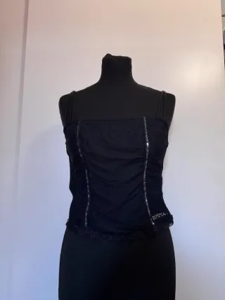 Top Lormar vintage Y2K nero pizzo paillettes
