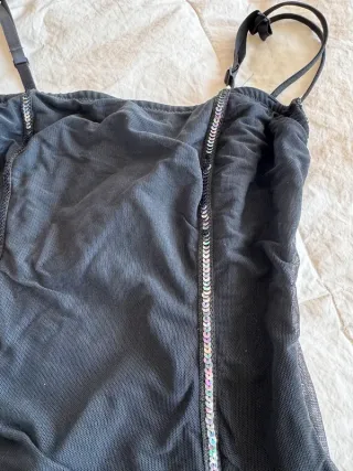 Top Lormar vintage Y2K nero pizzo paillettes