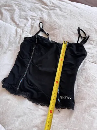 Top Lormar vintage Y2K nero pizzo paillettes