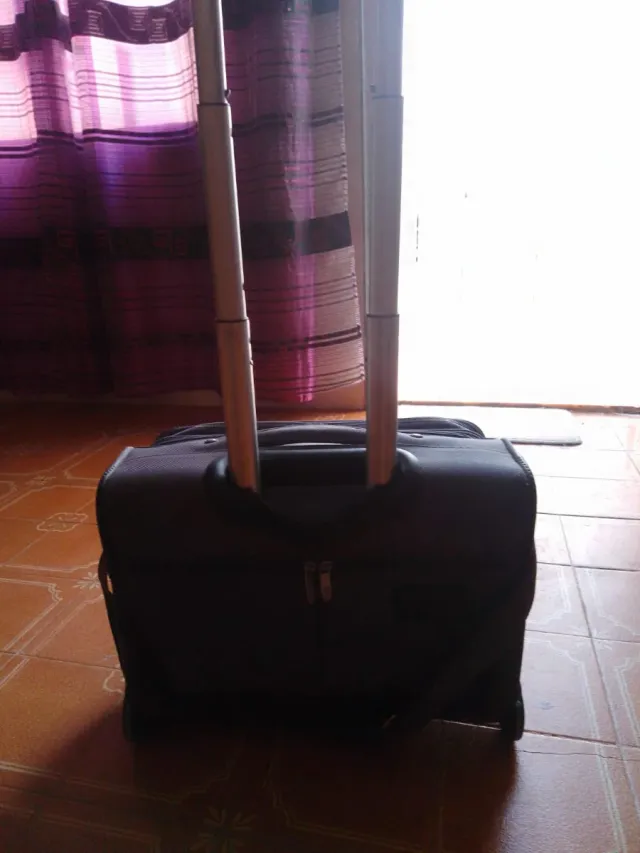 Maleta de viaje gris con ruedas