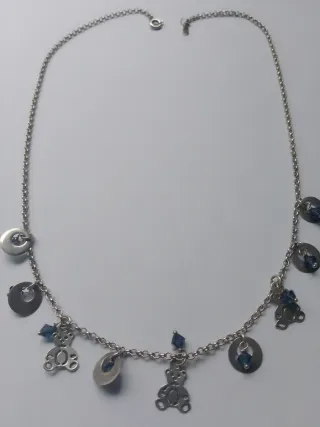 Collar Plata Ositos y Cristales Azules.largo 44 cm
