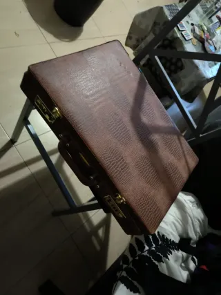 Maletín de piel marrón y beige