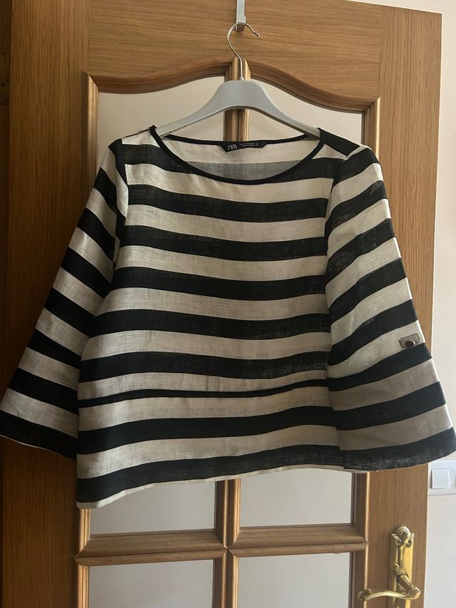 Blusón Zara Rayas Beige y Negro Talla M