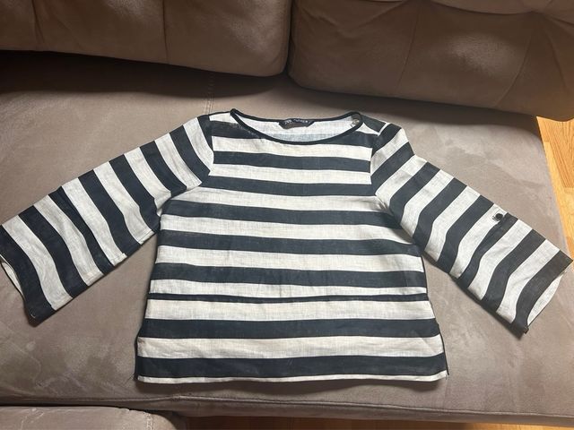 Blusón Zara Rayas Beige y Negro Talla M