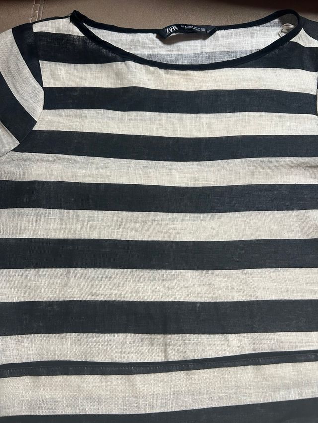 Blusón Zara Rayas Beige y Negro Talla M