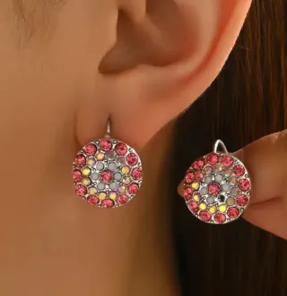 Pendientes flor rosa plata