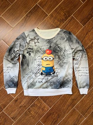 Sudadera Los Minions blanca y gris Talla S flores