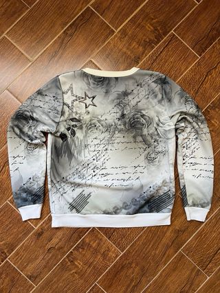 Sudadera Los Minions blanca y gris Talla S flores