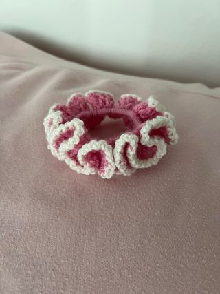 Uncinetto Scrunchie Capelli Rosa e Bianco