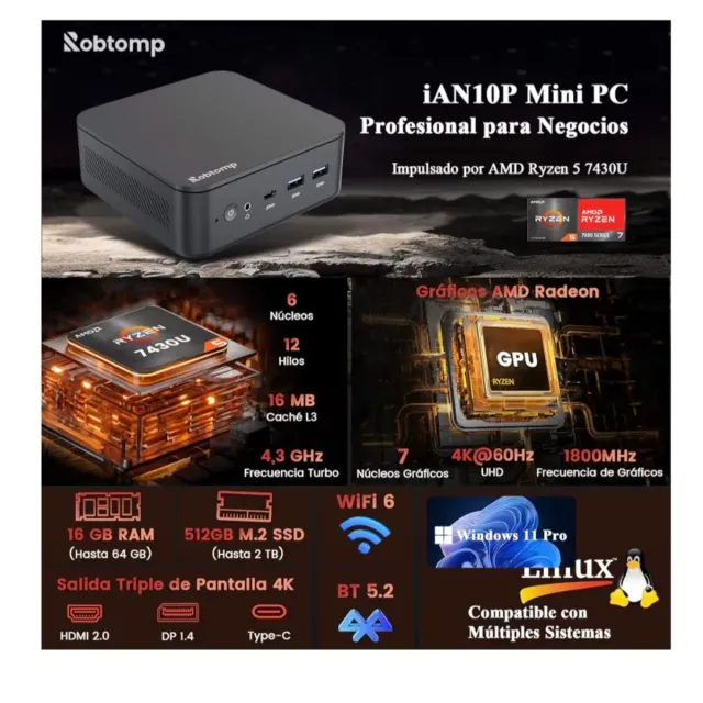 Robtom Mini PC Gaming Ryzen 5 7430U 512GB