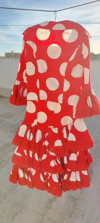 Traje Flamenca Rojo Lunares Blancos