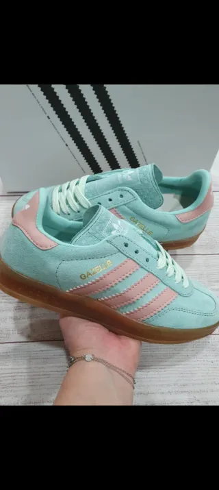 Adidas Gazelle verde agua y rosa