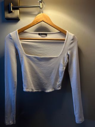 crop Top ZARA Blanco Manga Larga S