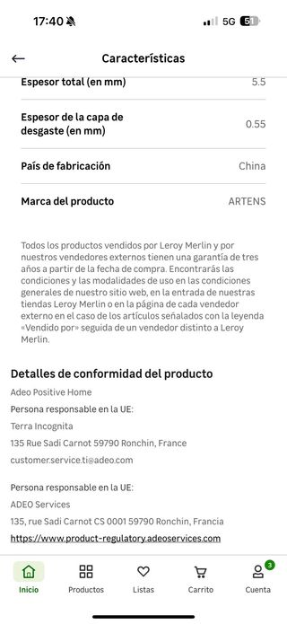 5 cajas de Suelo vinílico Artens Clic Comorat