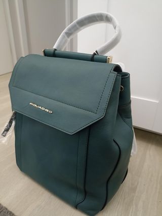 Mochila Piel Piquadro Verde y Blanca Nueva