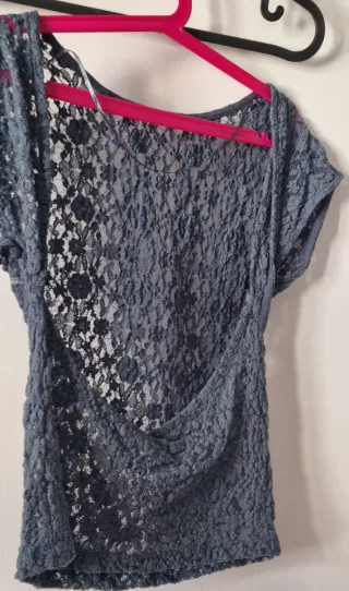 Camiseta de encaje gris mujer talla única