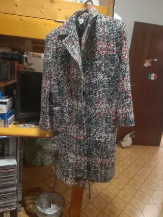 Cappotto di Lana Grigio/Rosso foderato