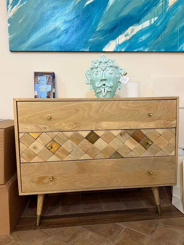 Comò e 2 comodini in legno e metallo