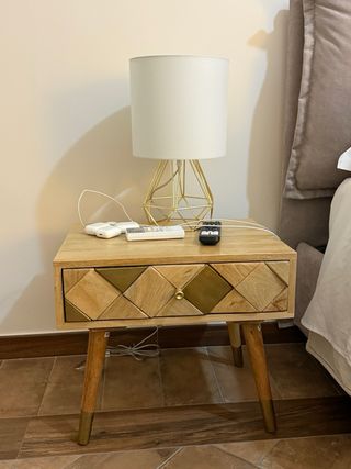 Comò e 2 comodini in legno e metallo