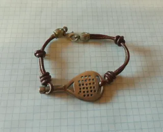 Pulsera cuero marrón pala pádel plata