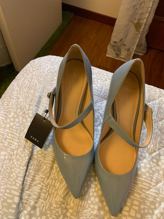 Tacones Zara Azul Grisáceo Talla 40