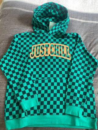 Sudadera Just Chill cuadros verde/negro T.12-14