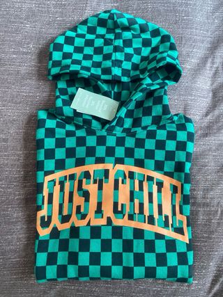 Sudadera Just Chill cuadros verde/negro T.12-14