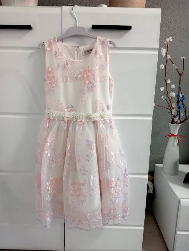 Vestido niña encaje flores rosa