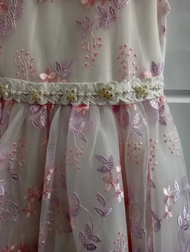 Vestido niña encaje flores rosa