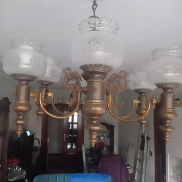 Ocasion! Pareja d lámparas bronce  tulipas cristal