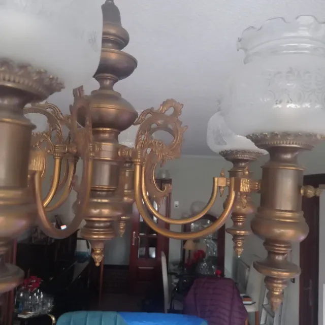 Ocasion! Pareja d lámparas bronce  tulipas cristal