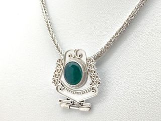 cadena plata 925mm con piedra con esmeralda 29cm