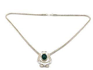 cadena plata 925mm con piedra con esmeralda 29cm