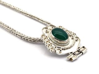 cadena plata 925mm con piedra con esmeralda 29cm