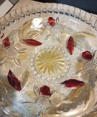 Ciotola da portata vintage in vetro dipinto a mano