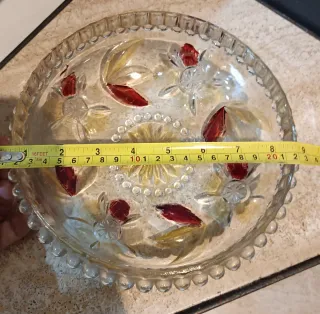 Ciotola da portata vintage in vetro dipinto a mano