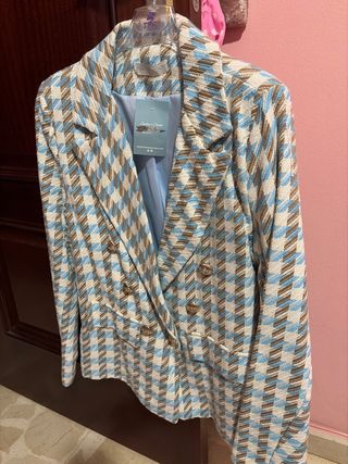 Chaqueta Sasha's Closet cuadros azul y marrón