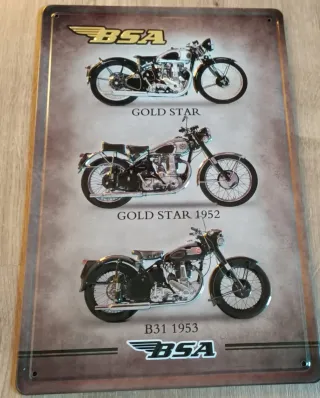 Motos BSA. Cartel de decoración de metal.