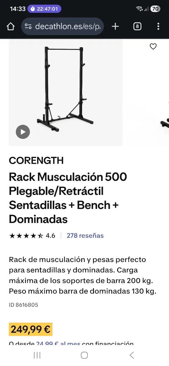 Rack Musculación 500 Plegable